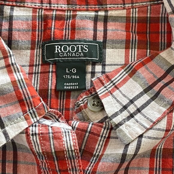 Roots Canada Womens Red Plaid Button-Up Shirt Large 100% Cotton Long Sleeve - Picture 4 of 9